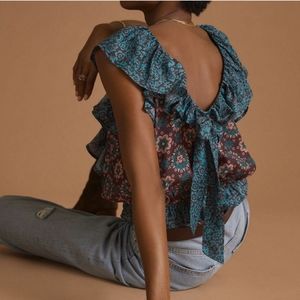 NWT Porridge for Anthropologie Gathered Lace Medallion Blouse